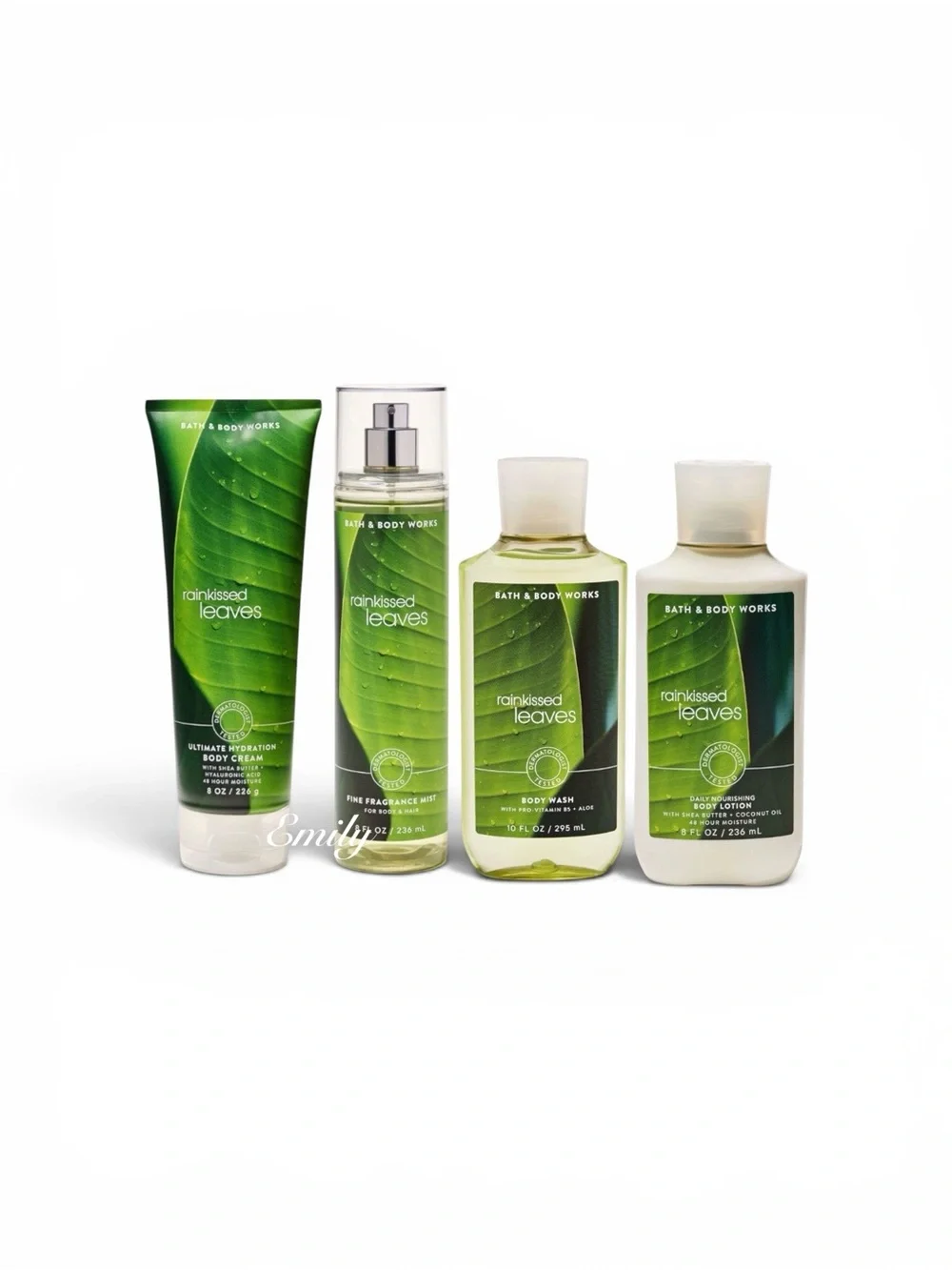 NEW 4-Pc Bath & Body Works RAINKISSED LEAVES Body Care Collection Set Bundle